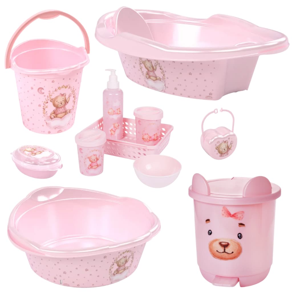 KIT BANHEIRA OU BACIA BEBÊ PLASUTIL + KIT HIGIENE 5 PEÇAS + LIXEIRA BALDE SABONETEIRA PORTA CHUPETA