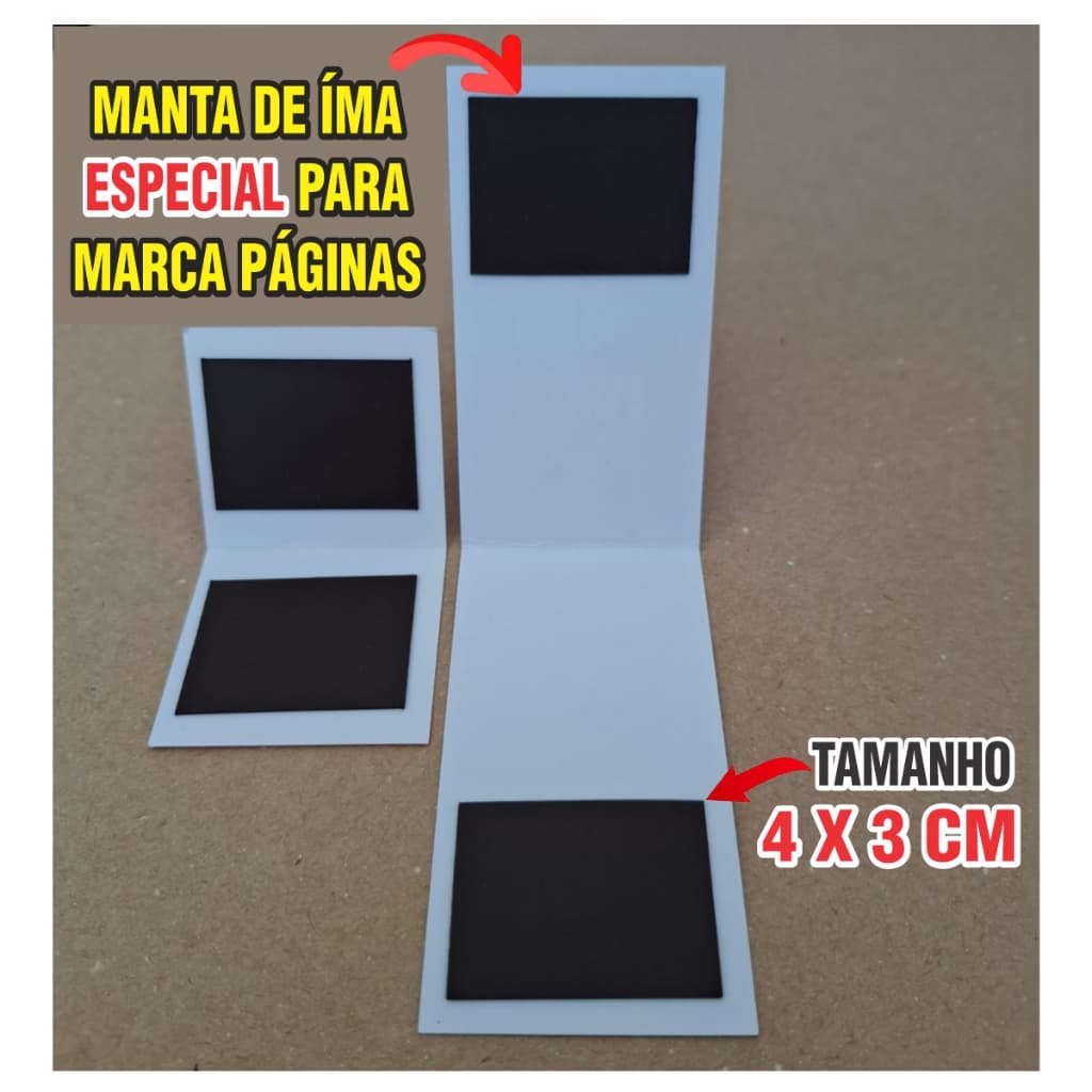 Manta Magnética Adesivada Marca Página 4x3cm Espessura 0,7mm Ímã Artesanato Brindes Papelaria Livraria Personalizados