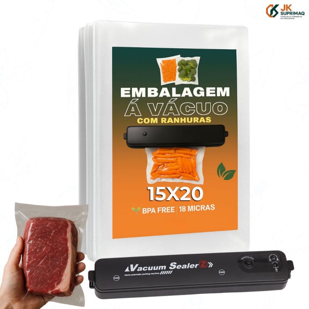 Kit 15x20 Embalagem Saco Seladora Alimentos Vácuo Alimentos Ranhura Gofrada Estriada Texturizada