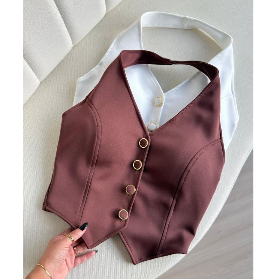 Cropped Colete Corselete Feminino Neoprene Cores Candy Chic 2026  Carnaval Copa Moda Gringa Sustentação Lançamento