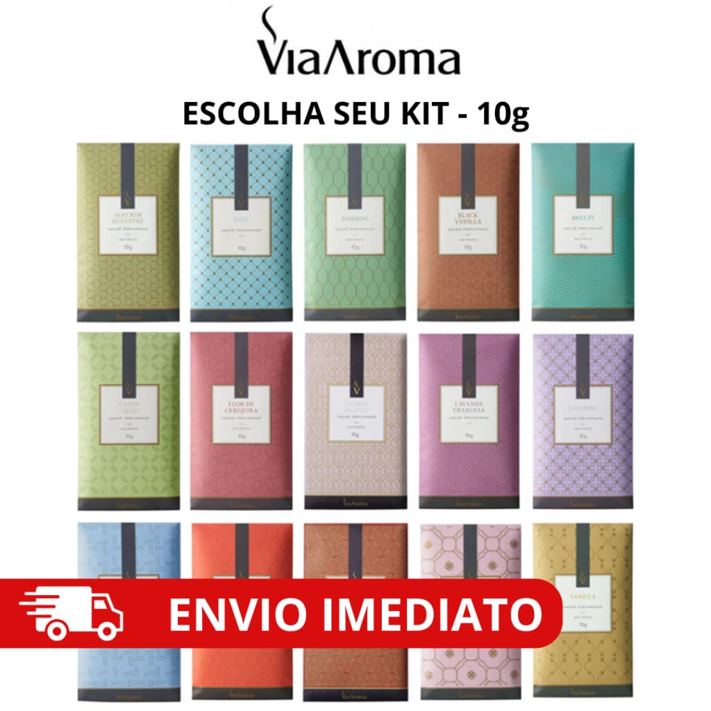 Kit Sachê Perfumado Via Aroma 10g Para Automóvel Roupeiros Gavetas Closet Bolsa