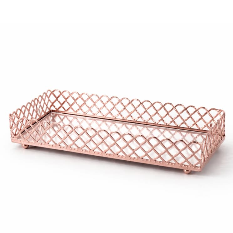 Bandeja de Lavabo Rose Gold Espelhada 20cm Bandeja Decorativa Luxo para Banheiro, Lavabo e Perfumes