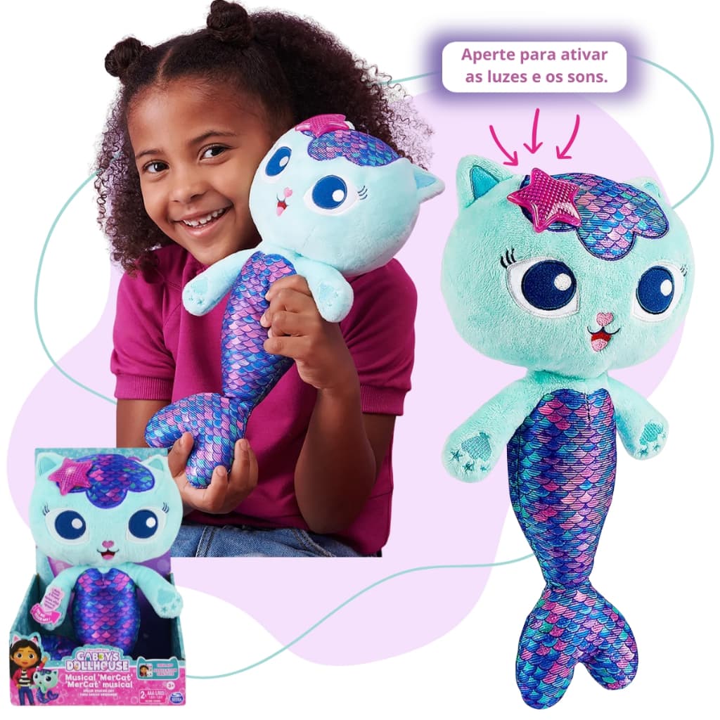 Pelúcias Mercat 33cm Com Som e Luz Original Casa Magica da Gabby Dollhouse Netflix Sunny