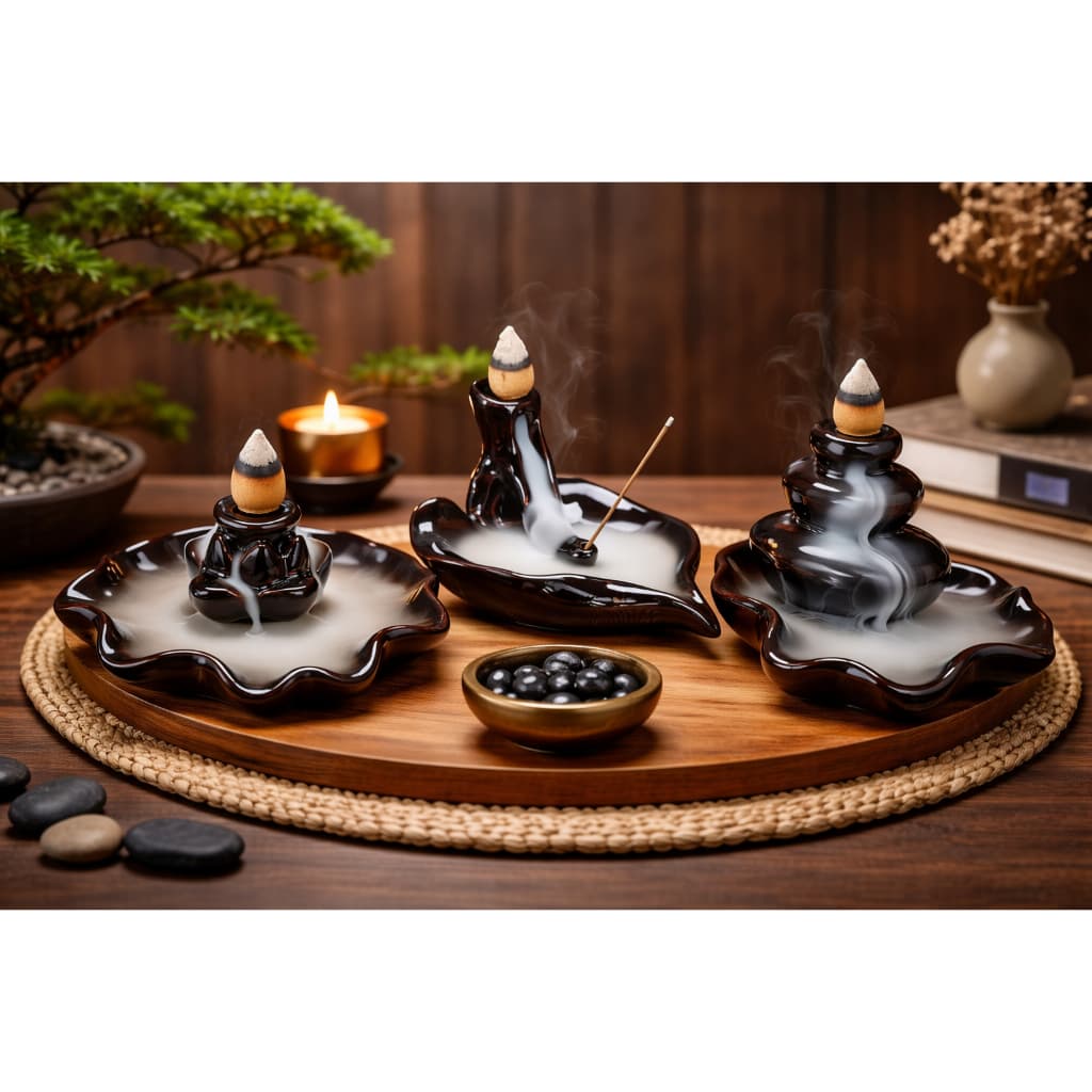 Incensario Backflow Cascata de Fumaça  Zen Invertida cone e vareta Relaxante