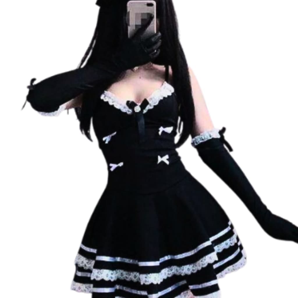 Fantasia Sexy Maid Preta com Renda – Estilo Anime e Sensualidade