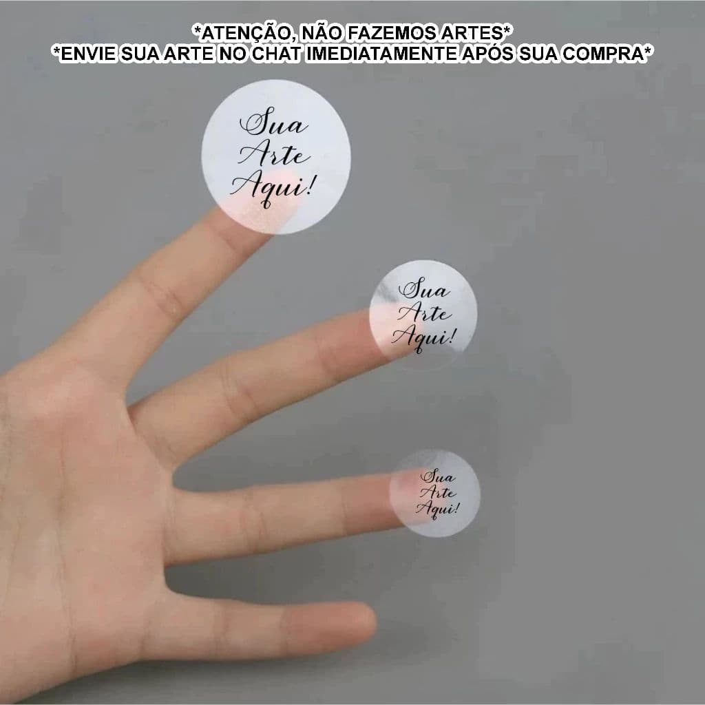 Adesivo Etiqueta Transparente Personalizado de 2cm, 3cm e 4cm, Redondo, Selo Lacre Caixa Envelope