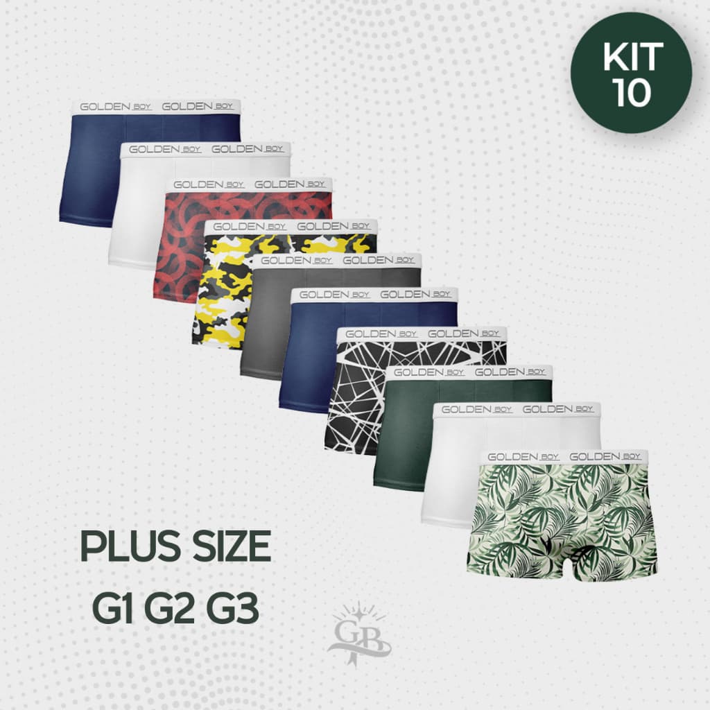 Kit 10, 5, 3 Cuecas Boxer Plus Size Masculina Lisas e Estampadas com Forro 100% Algodão