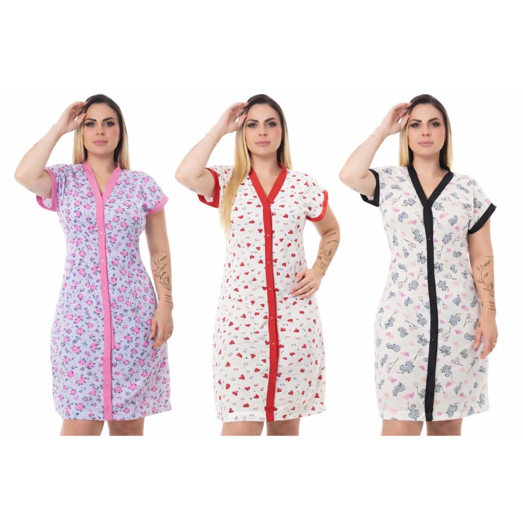 Kit 03 Camisola aberta com botão, pós cirurgia, amamentação pòs parto