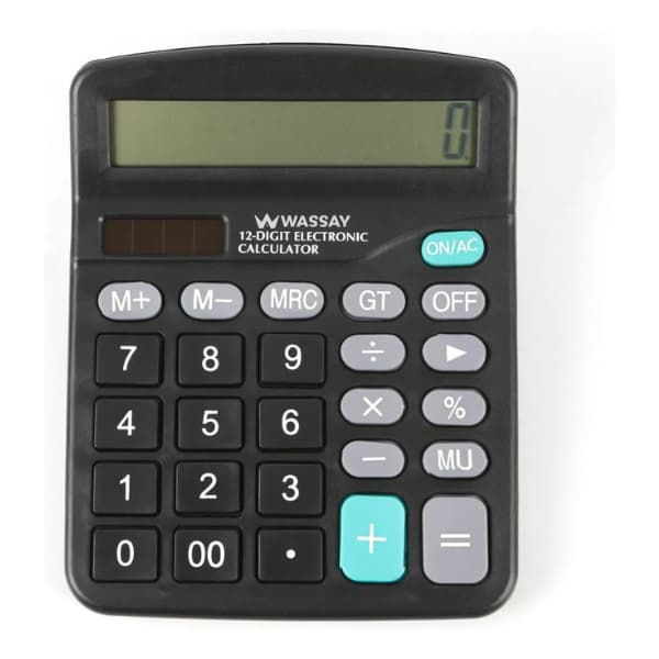 Calculadora Preta 12 Dígitos Wassay para Escola Escritório e Casa