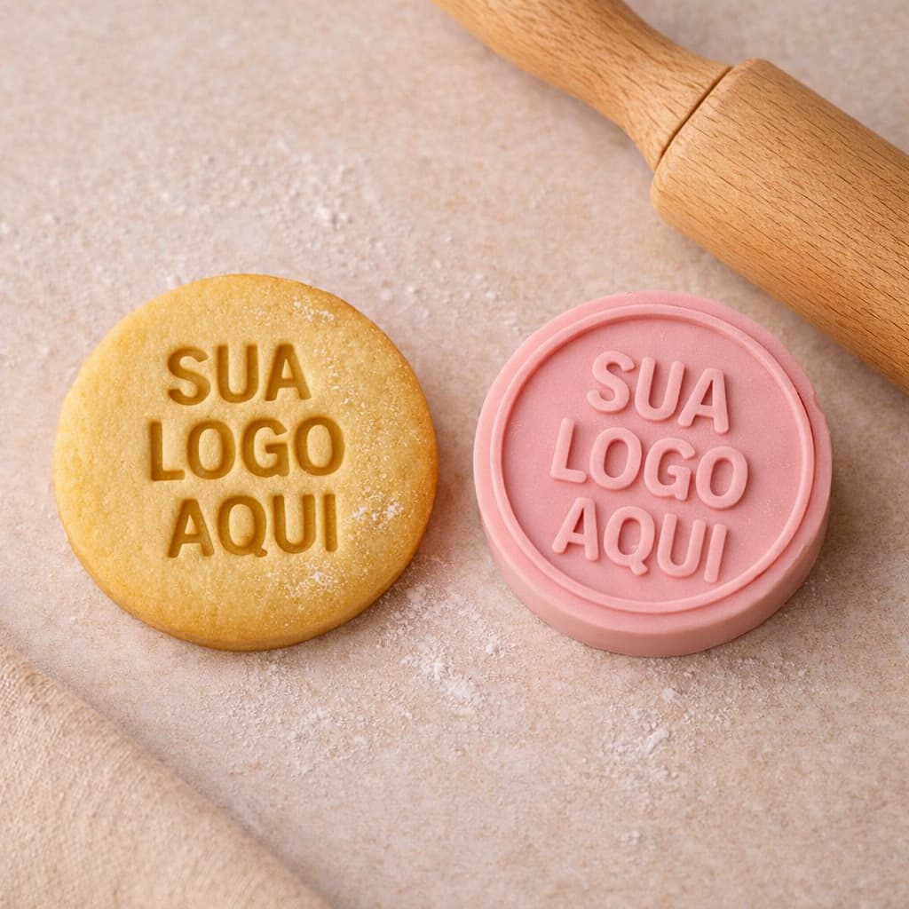 Cortador e Carimbo Marcador de Biscoitos Personalizado com Nome Logomarca para Confeitaria Artesanal