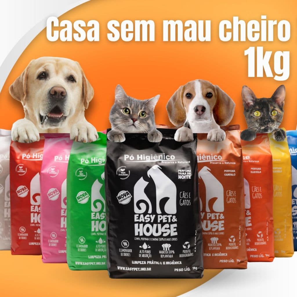 Pó Higiênico Eliminador de Odores Easy Pet & House 1 Kg Xixi Fezes Cães E Gatos