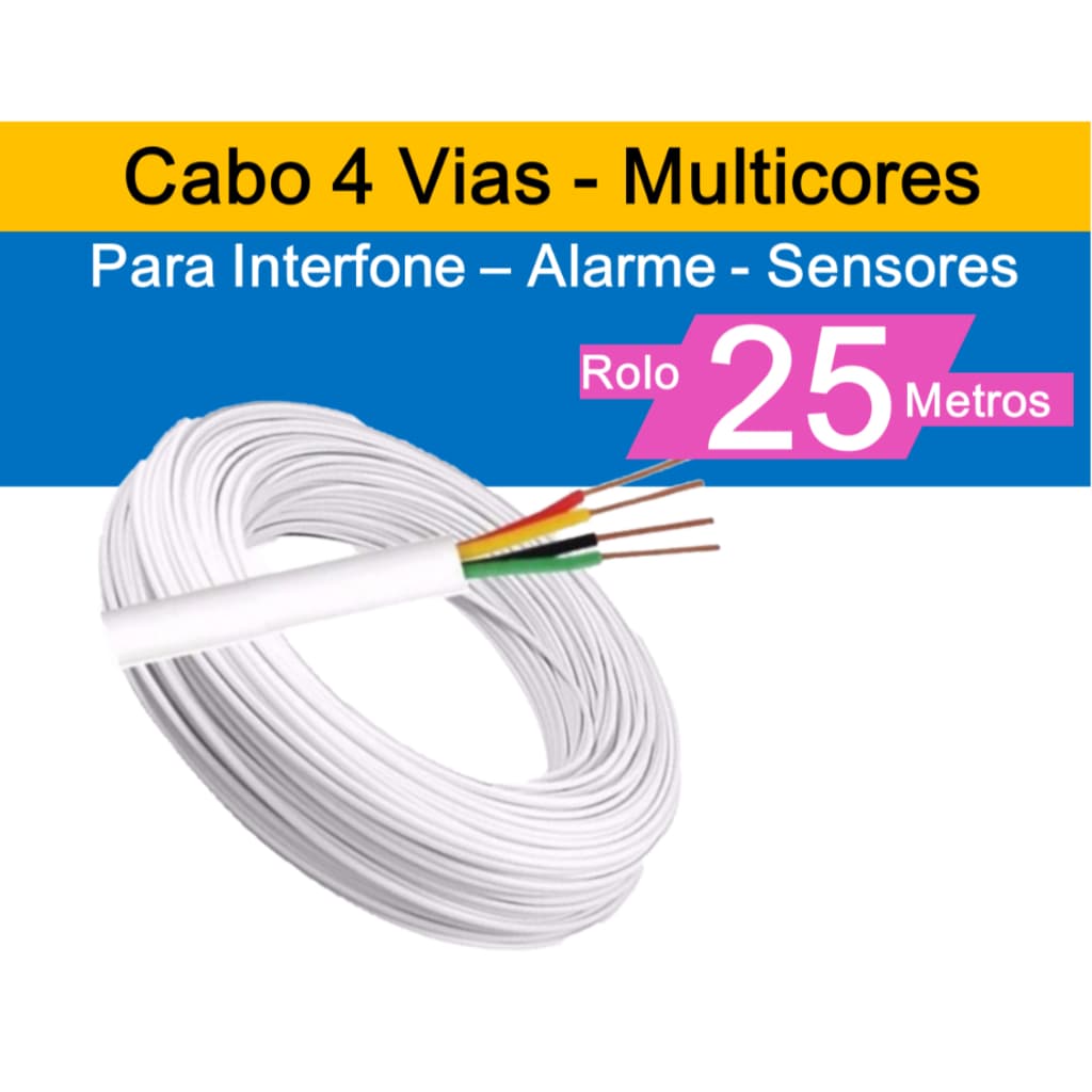 Rolo de 25 metros de cabo 4 vias para interfone e alarmes