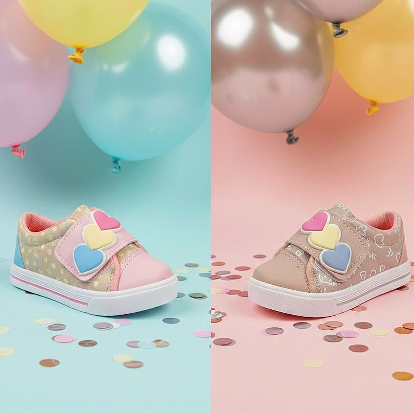 Tênis Infantil Feminino Corações Antiderrapante Conforto