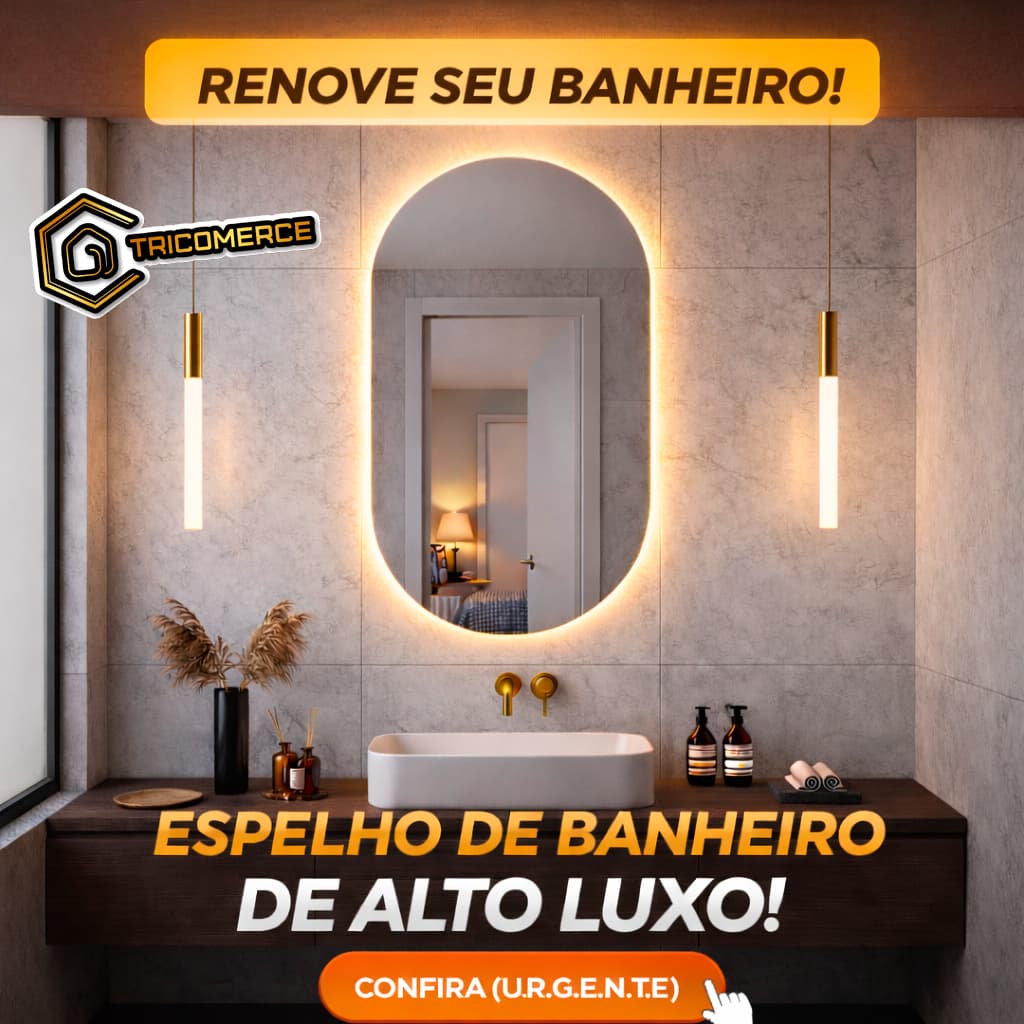 Espelho Oval Decorativo com LED ou sem LED Vidro Lapidado 40x50 e 80x50 para Banheiro Quarto Sala