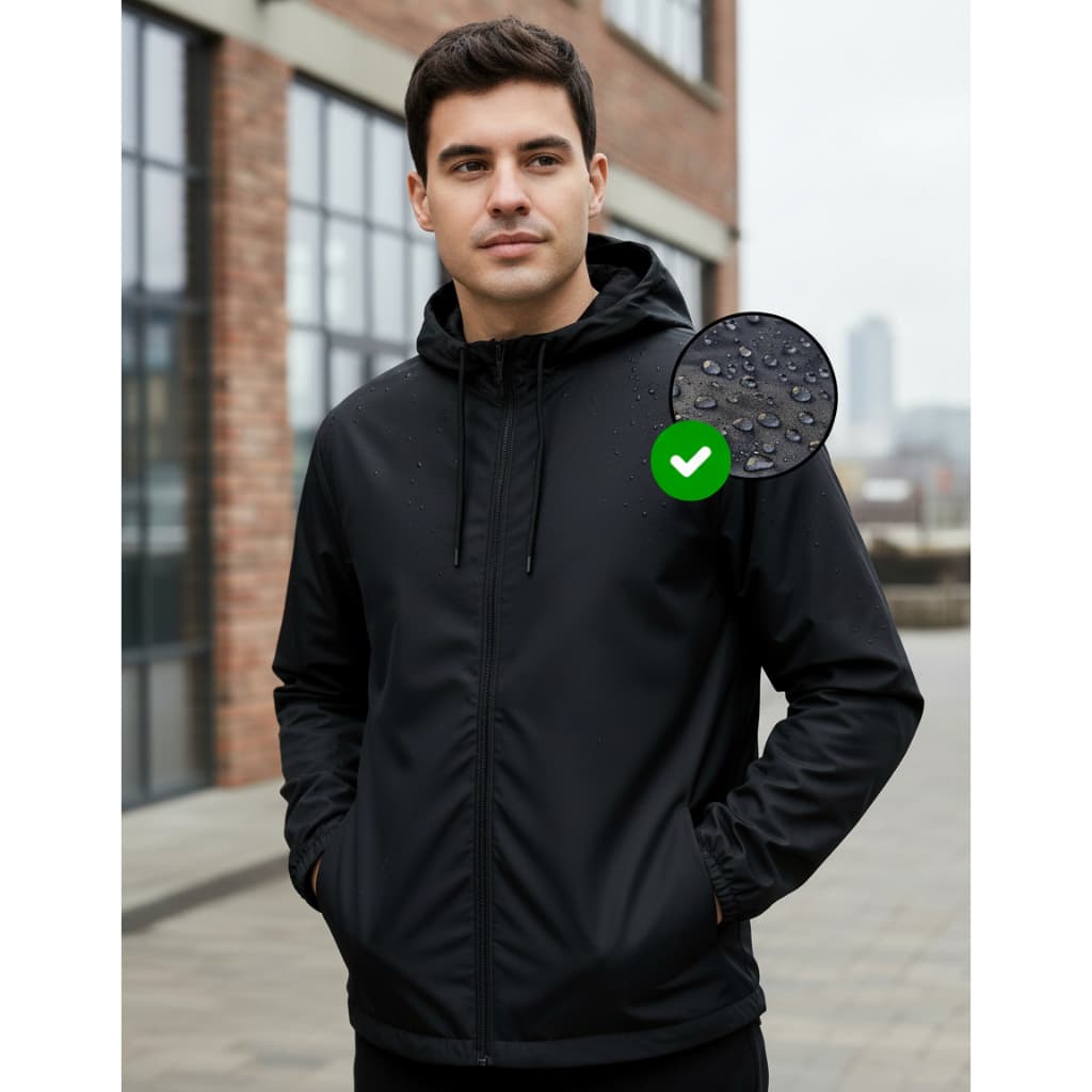 Jaqueta Corta Vento Masculina Impermeável Capuz Zíper Bolso