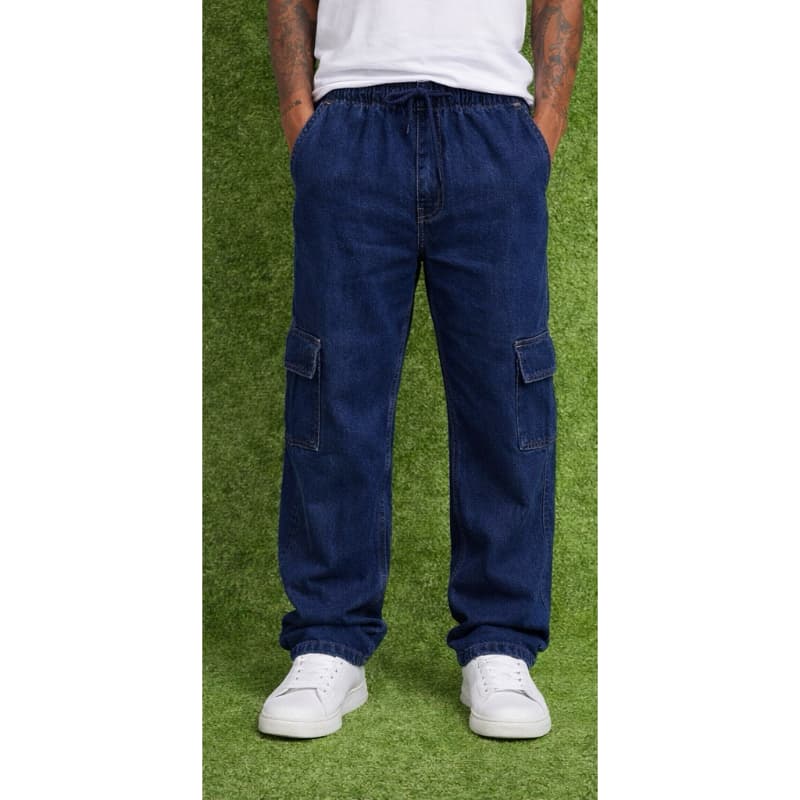 Calça Cargo Masculina Casual Com Bolsos Laterais Estilo Urbana jeans escuro