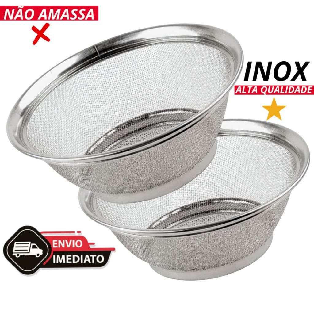 Cesta Escorredor em Aço Inox Reforçado | Utensílio de Cozinha para Massas, Legumes e Frituras