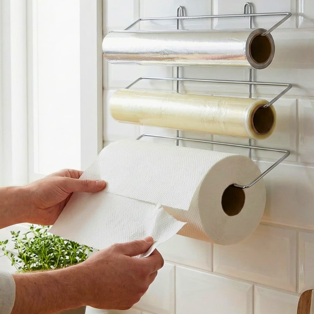 Suporte Porta Papel Toalha Triplo Papel Alumínio Plástico Filme