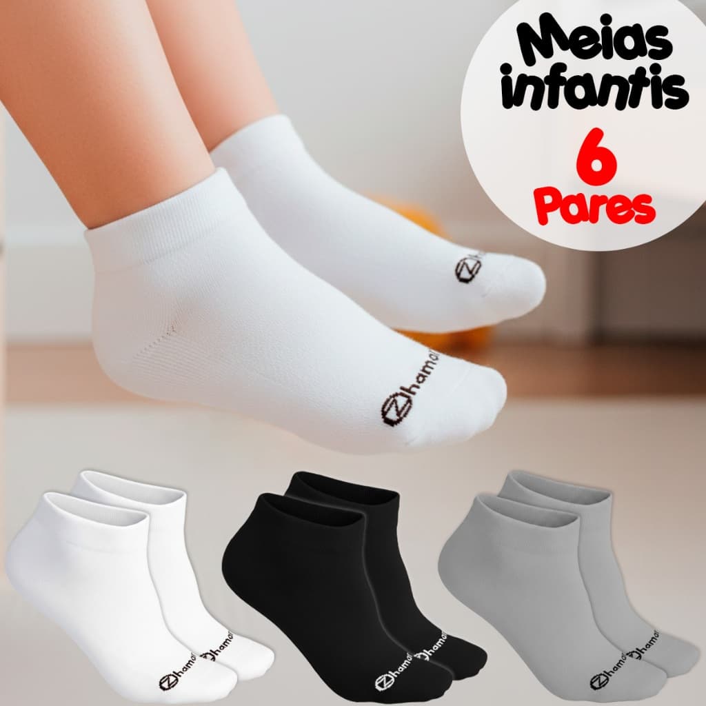 Kit 6 Pares Meias Zhamaro Infantil Algodão Premium Menino Menina Cano Curto Atoalhada Grossa Soquete Médio Confortável