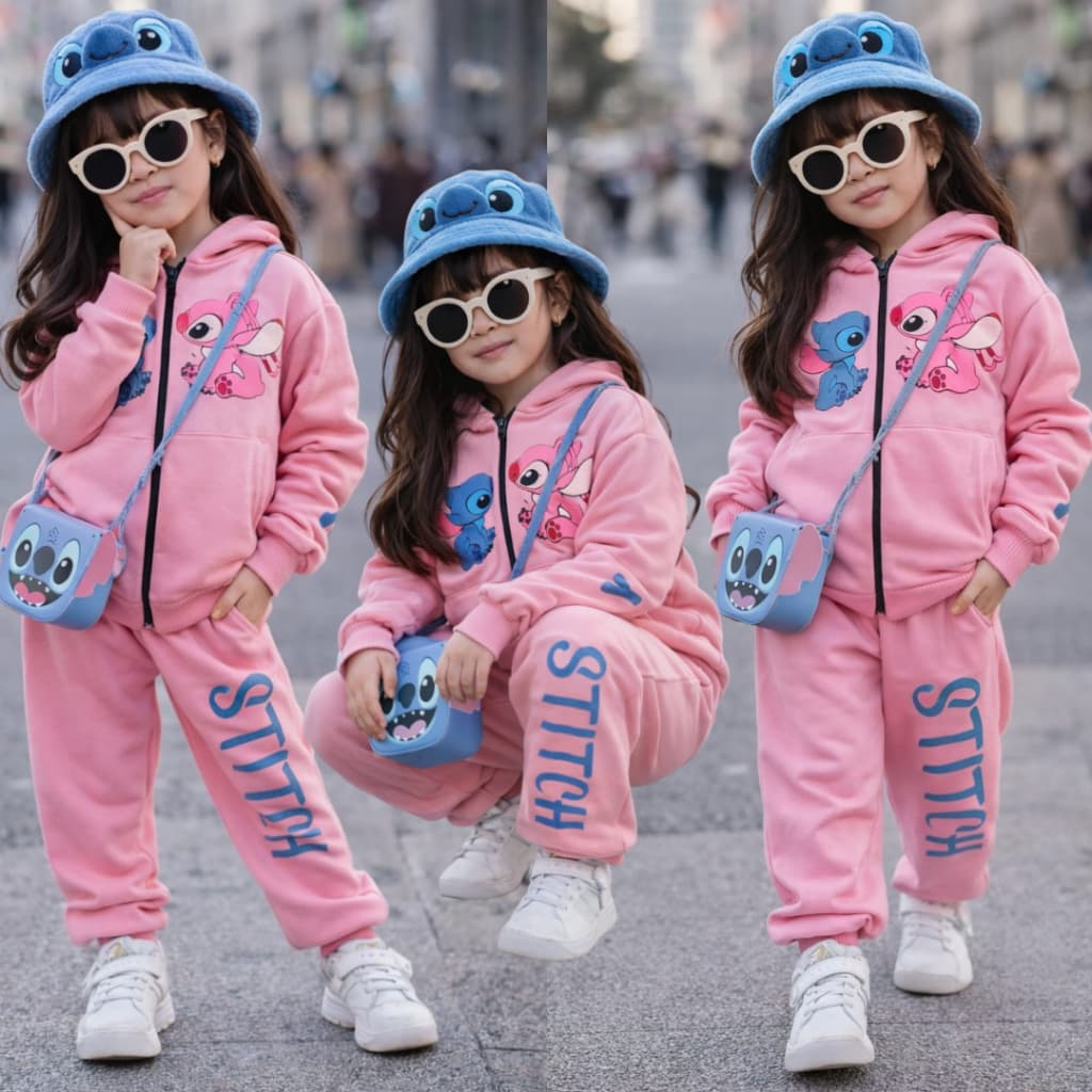 Conjunto Menina Stitch Estilo Blogueirinha Inverno Agasalho de Frio feminino