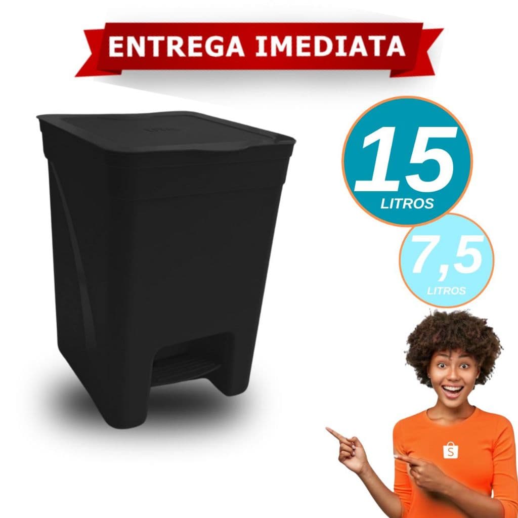 Lixeira 15 Litros e 7 Litros Com Pedal Resistente