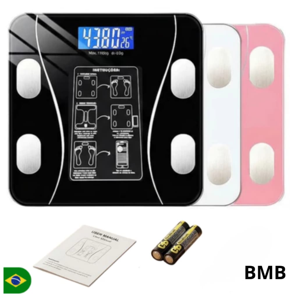 Balança Digital Corporal Bioimpedância com Bluetooth e App  Alta Precisão  Preto Rosa e Branco 180kg