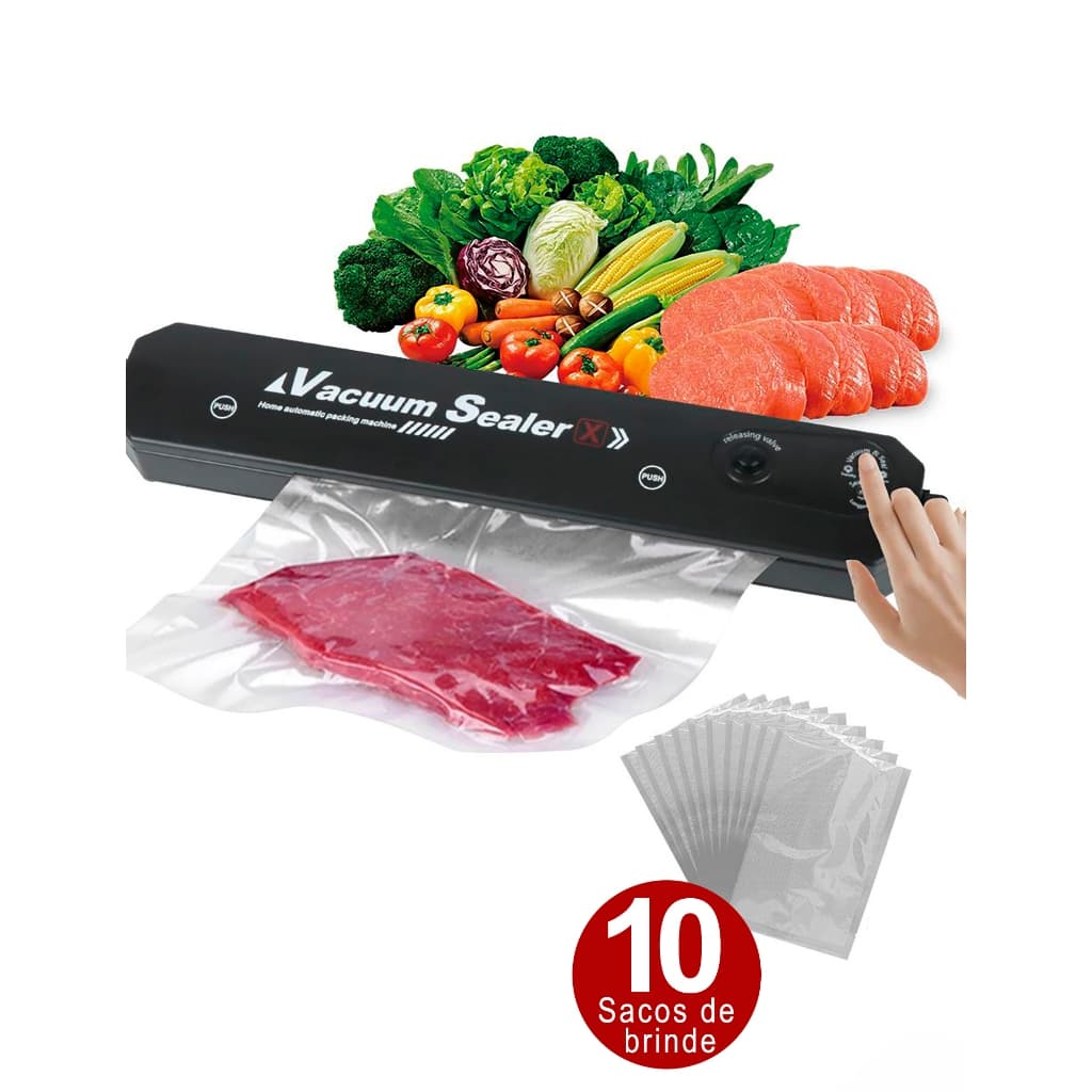 Seladora Embalagem A Vácuo Portátil Alimentos Bivolt Elétrica Embala Conservação + 10 Sacos