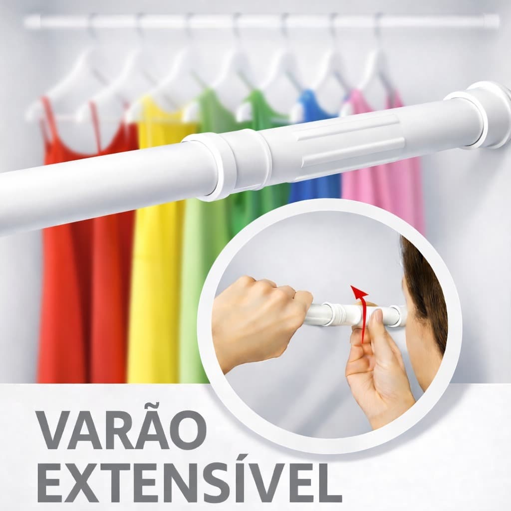 Varão Extensível Ajustável 45cm a 1,50m Cortina Box Banheiro Sem Furo