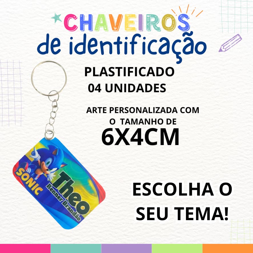 ENVIO IMEDIATO - CHAVEIRO IDENTIFICAOR PERSONALIZADO - MOCHILA/LANCHEIRAS/ESTOJOS - QUALQUER TEMA