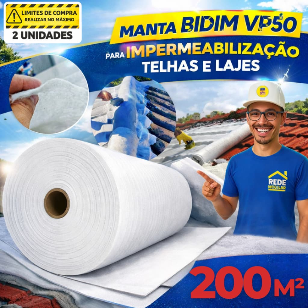 Tecido Bidim Vp50 Poliéster 200 Metros Para Telhado Cor Branco