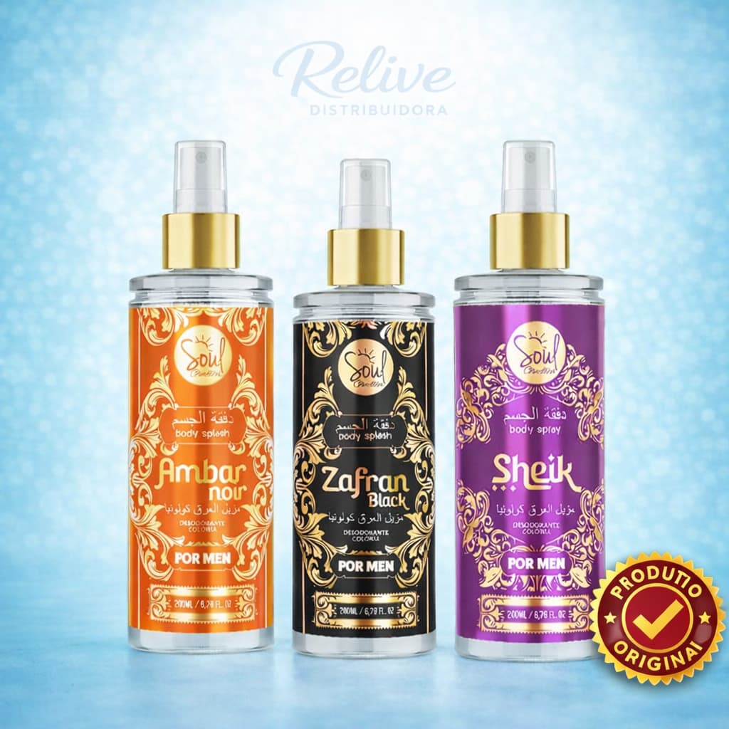 Body Splash MASCULINO SOUL 200ml Perfume Colonia Desodorante Corporal Alta Fixação Dia Noite