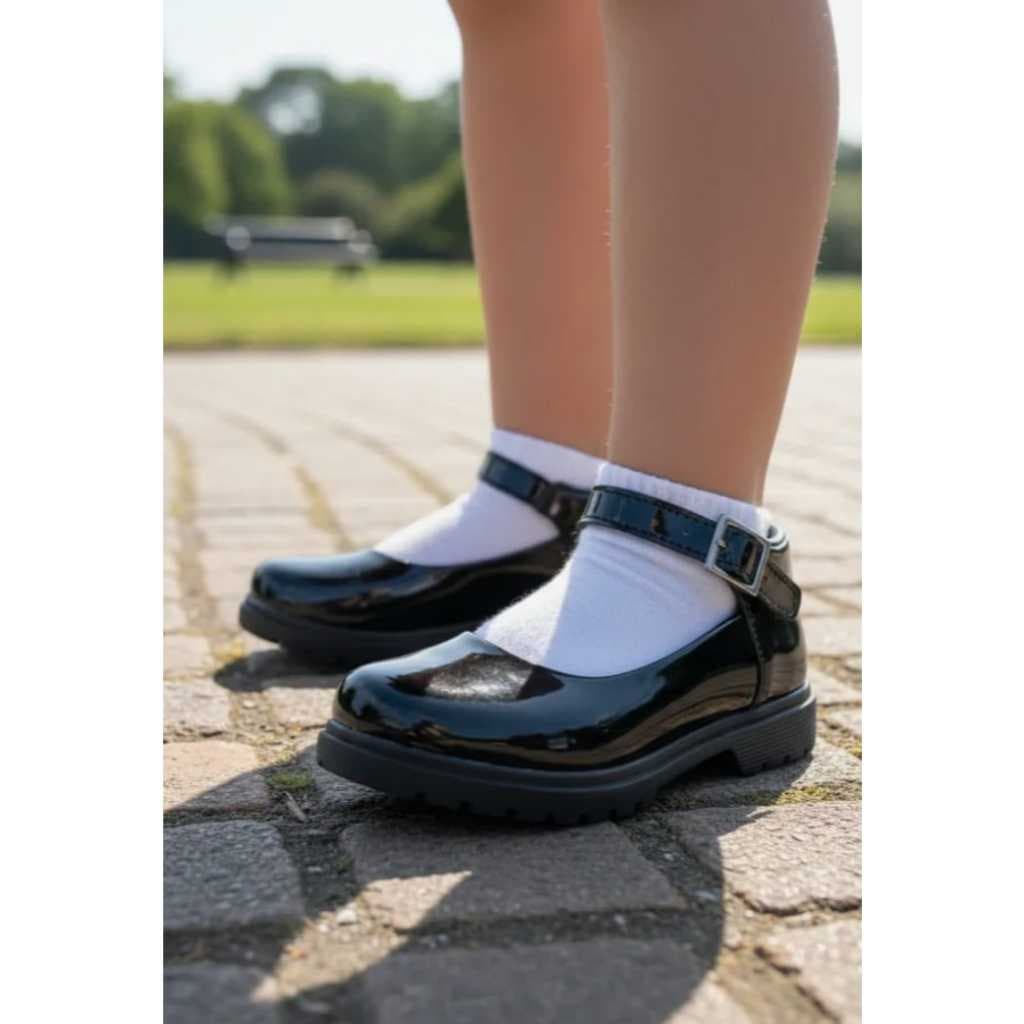 Sapato Infantil Menina Preto Verniz Boneca Tratorado * FORMA GRANDE *