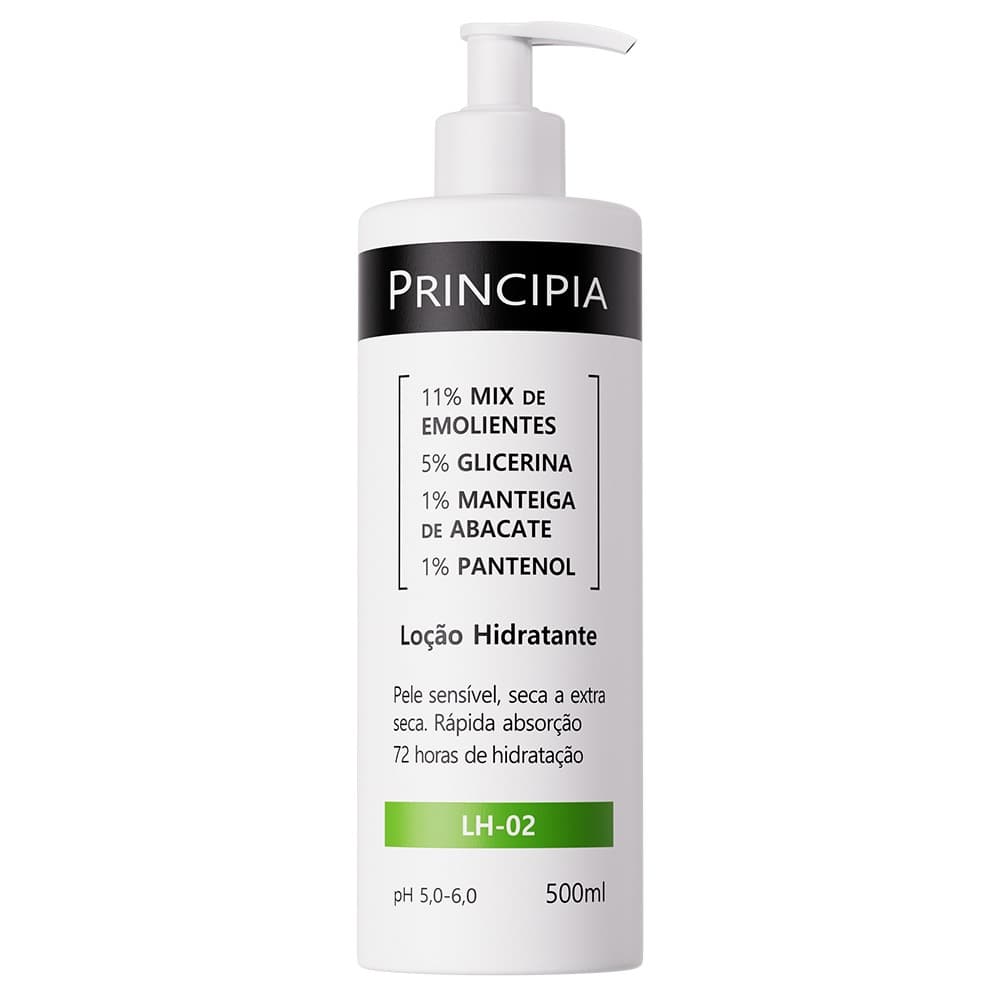 Loção Hidratante Corporal c/ 11% Mix de Emolientes + 5% Glicerina + 1% Manteiga de Abacate Principia LH-02 500ml
