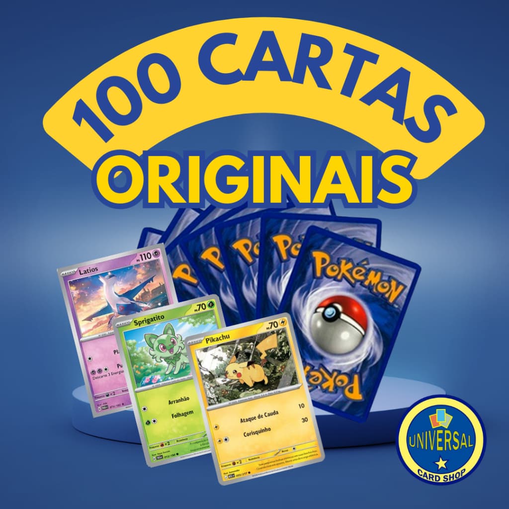 Cartas Pokemon Originais Lote de 100, 50 ou 20 - Sem cards repetidas - Brilhante Garantida
