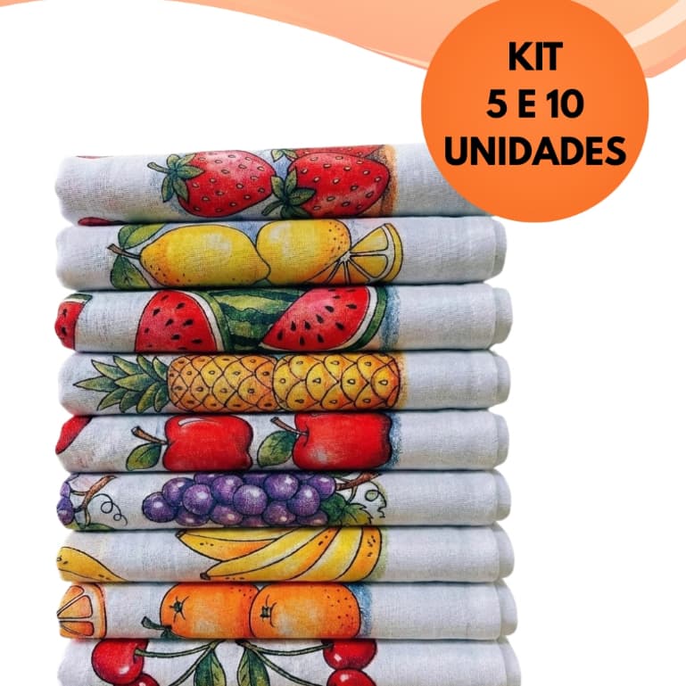 Kit 5 ou 10 Pano de Prato Branco Estampado 100% Algodão com Bainha