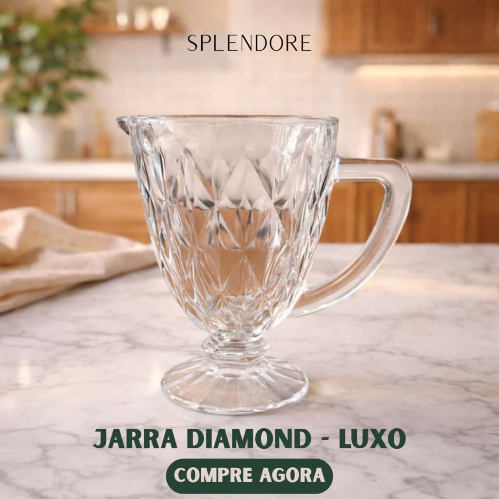 Jarra Luxo Diamond Água Suco Drinks Vidro Elegante Mesa Posta Transparente Diamante Resistente