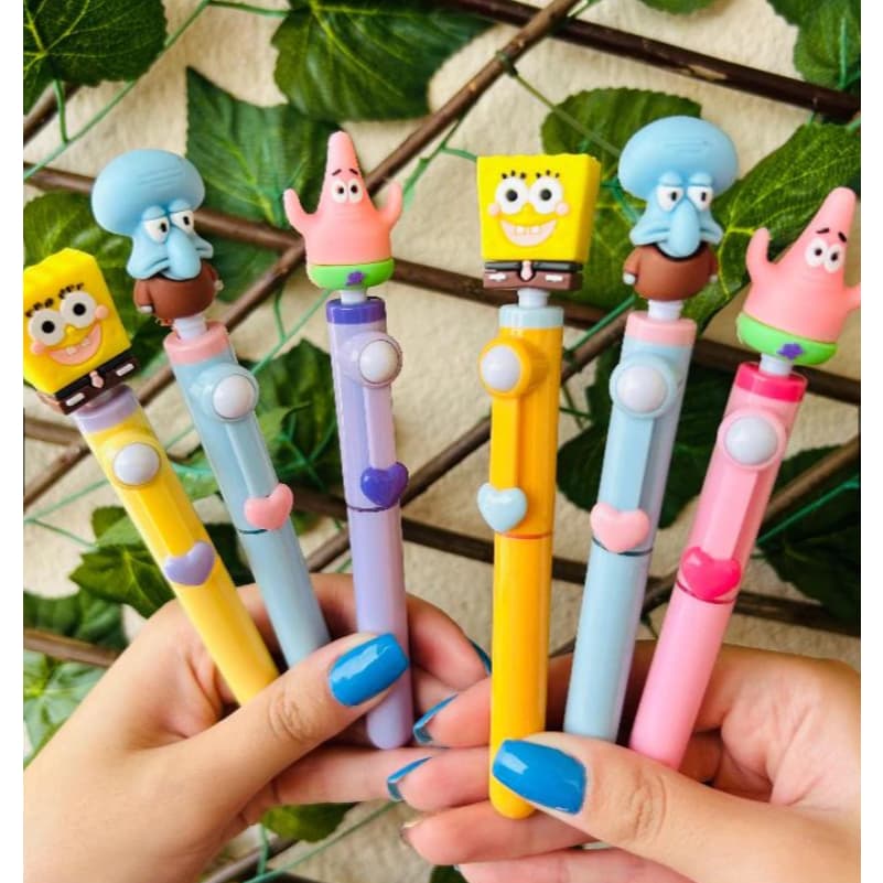 Canetas Marca Textos Turma do Bob Esponja - Papelaria Fofa Material Escolar Colorido Desenho Animado