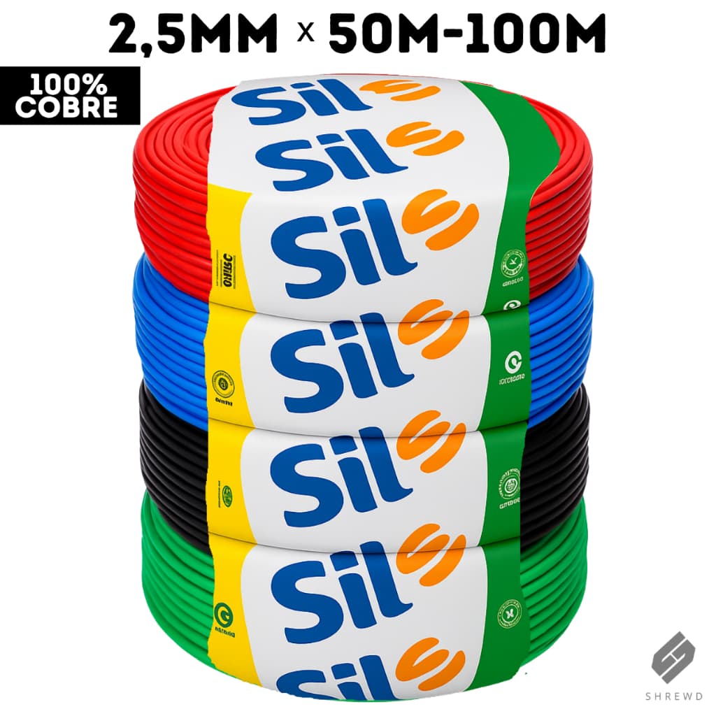 Rolo de Fio Elétrico Cobre Flexível Antichama 50/100 Metros 2,5mm Sil