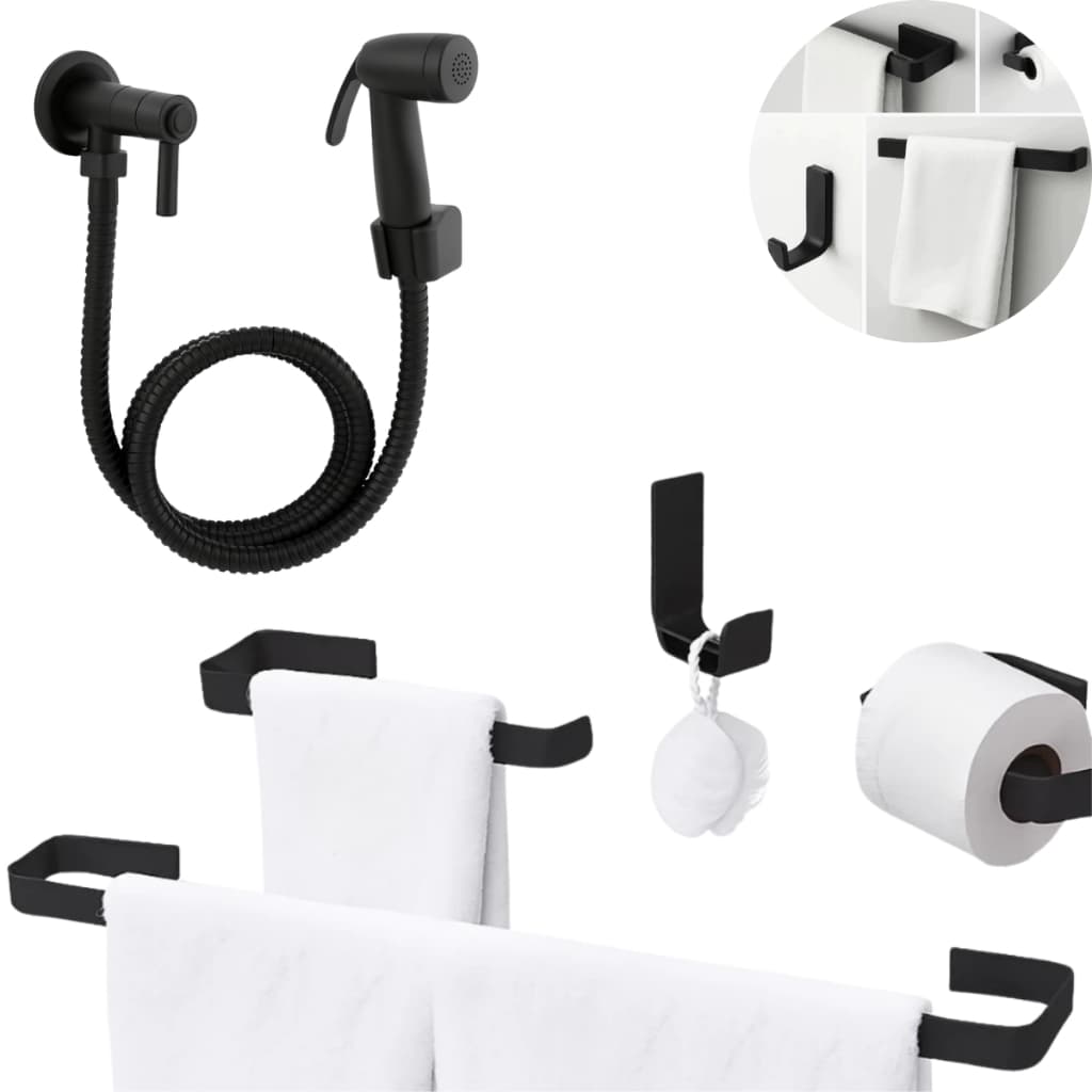 Kit Acessórios de Banheiro Inox Lavabo Preto + Ducha Higiênica Bidê Chuverinho Luxo