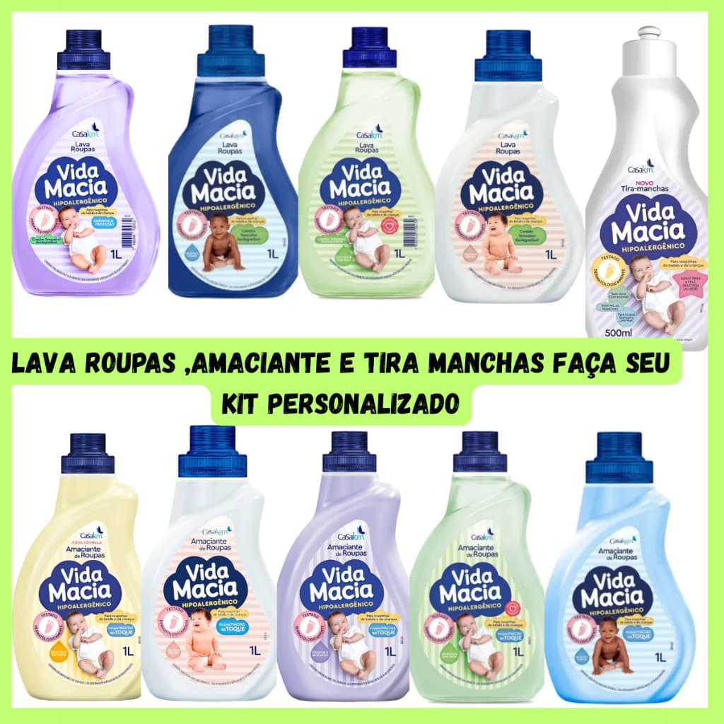 Lava Roupas Vida Macia 1 Litro , Amaciante 1 Litro  e Tira Manchas 500ml ( Monte seu kit Promoção )