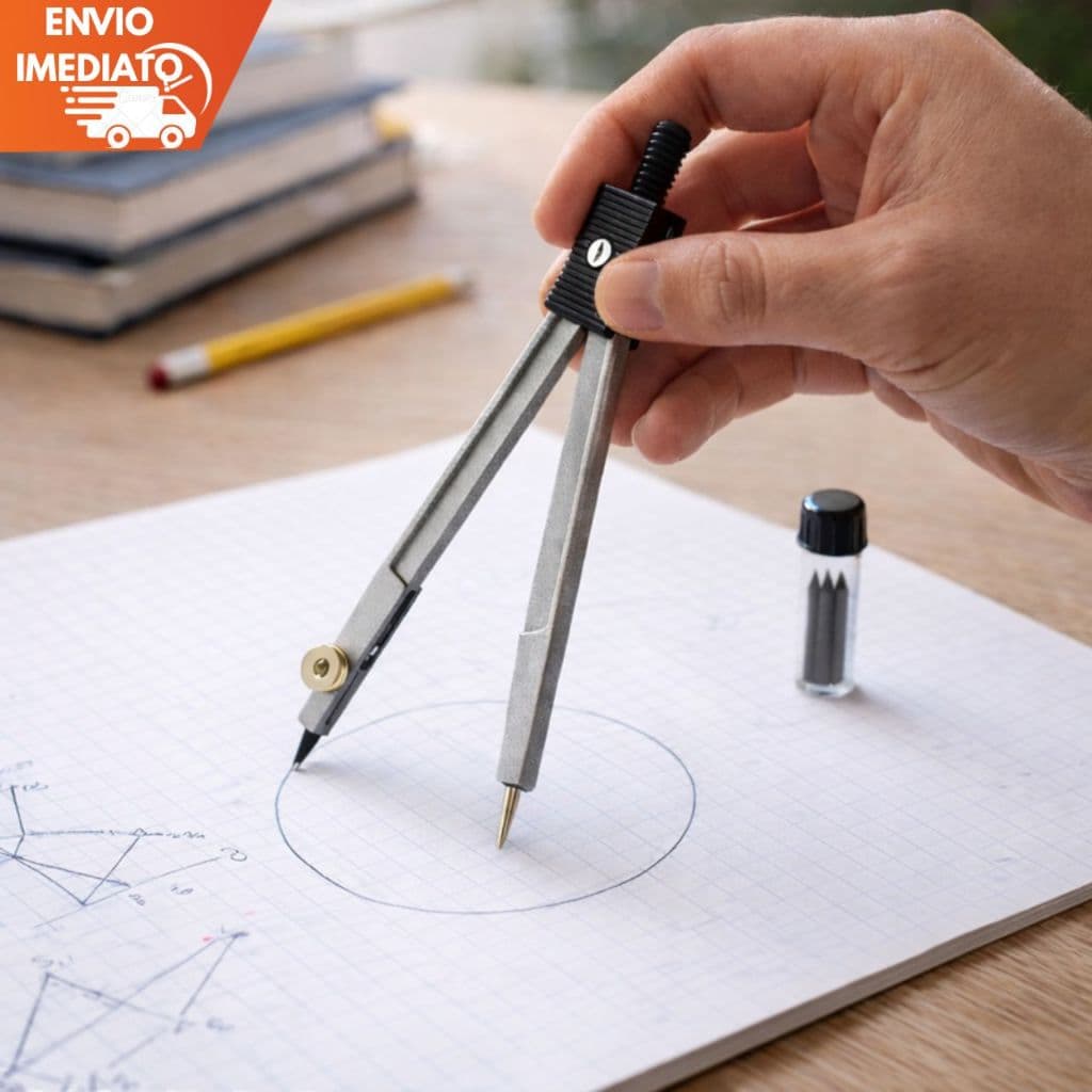 Compasso Escolar Metal Silver Resistente com Refil de Grafite Incluso