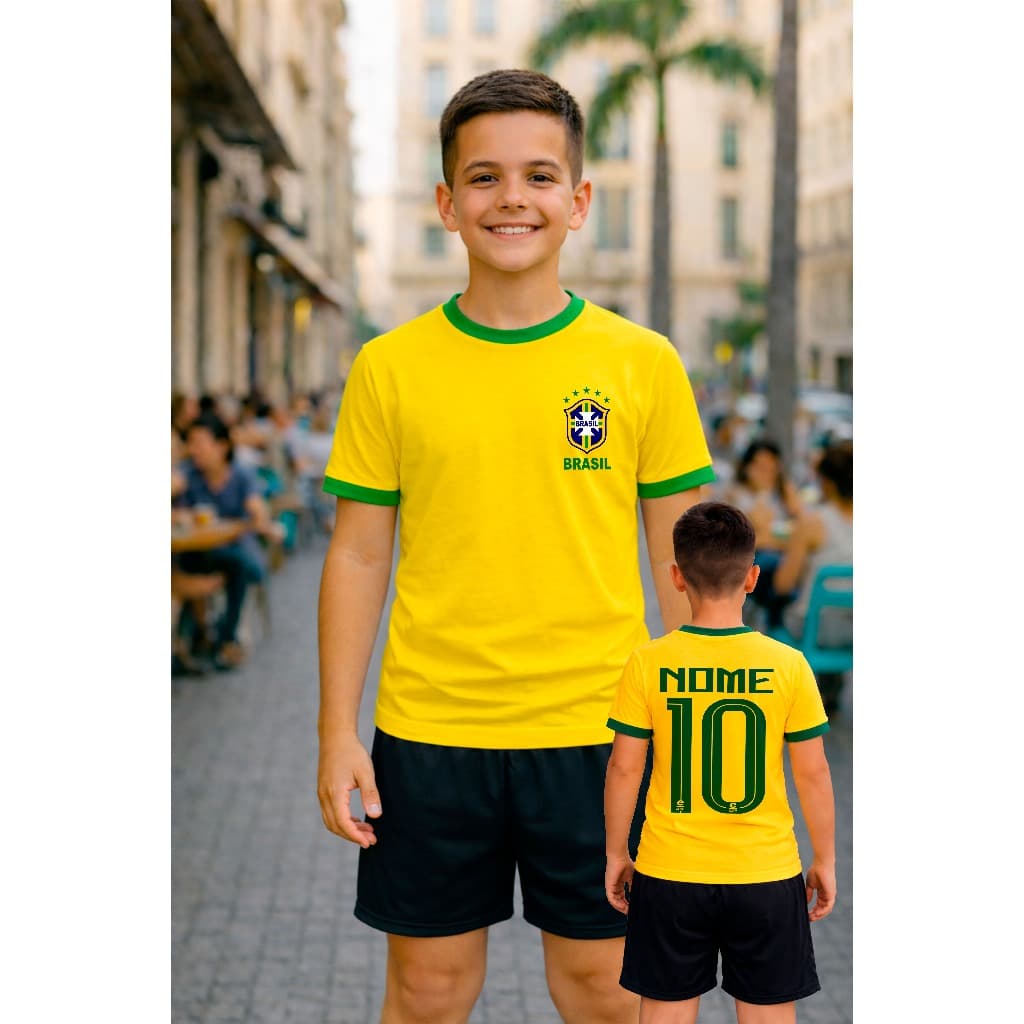 Camiseta Brasil Infantil Poliéster Personalizada Torcedor Brasileiro