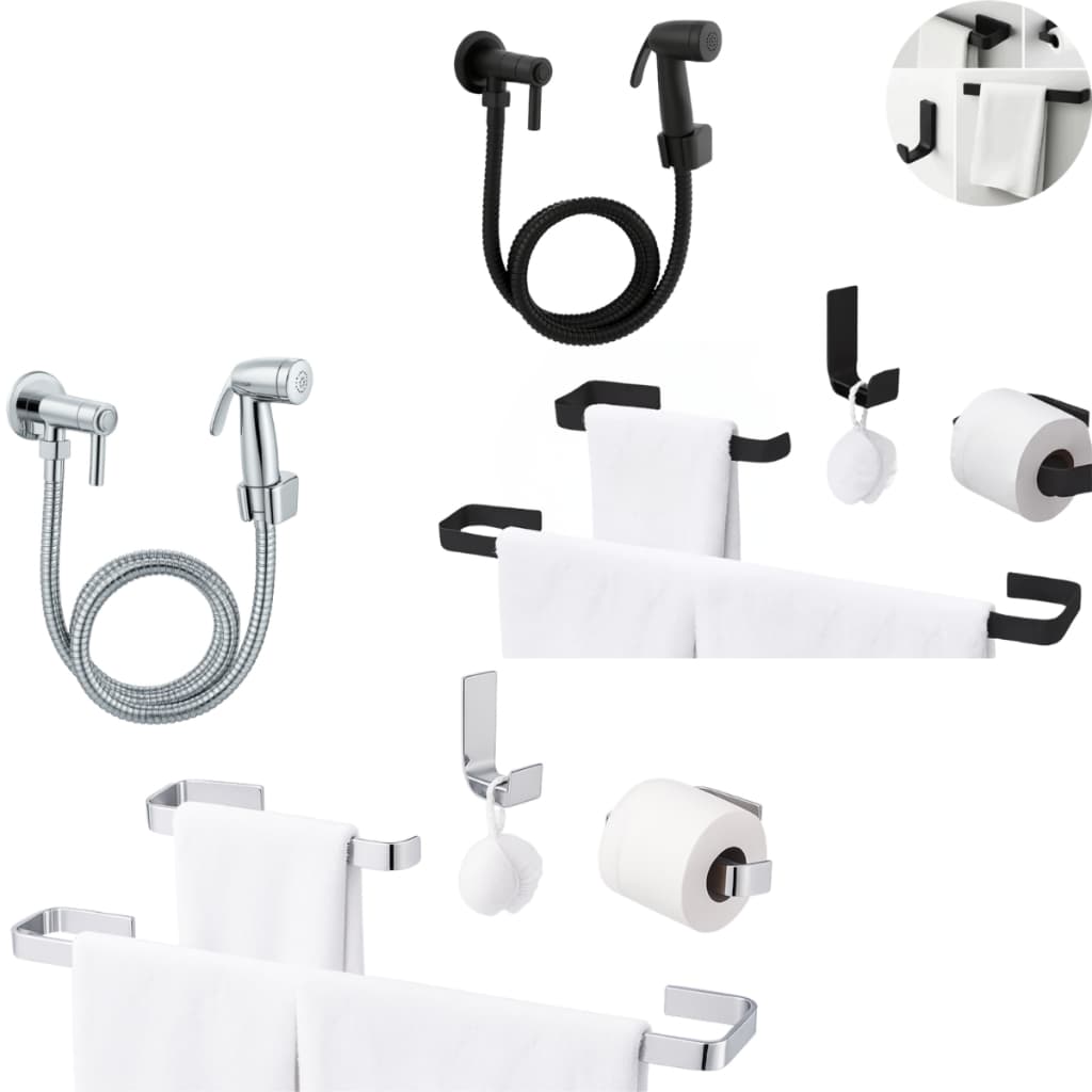 Kit Acessórios de Banheiro Inox Lavabo+ Ducha Higiênica Chuverinho Luxo Preto/Cromado