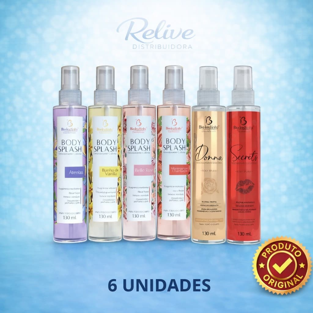 KIT 06 Body Splash BIO INSTINTO 130ml Perfume Colonia Desodorante Corporal Alta Fixação Dia e Noite