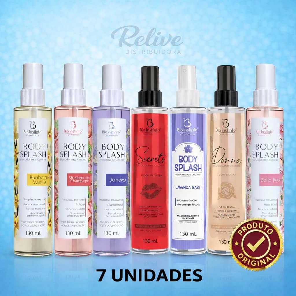 KIT 07 Body Splash BIO INSTINTO 130ml Perfume Colonia Desodorante Corporal Alta Fixação Dia e Noite