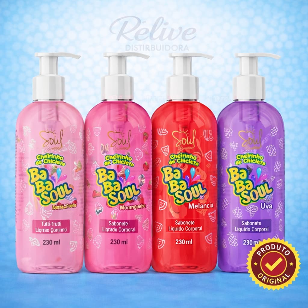 Sabonete Liquido BABASOUL SOUL Cheirinho de Chiclete 230ml Limpeza Profunda Suave Perfume Refrescant