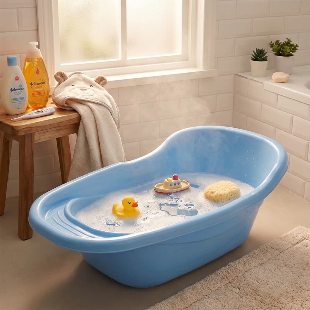 Banheira Adoleta Bebê 20 Litros Azul com Válvula e Saboneteira Integrada