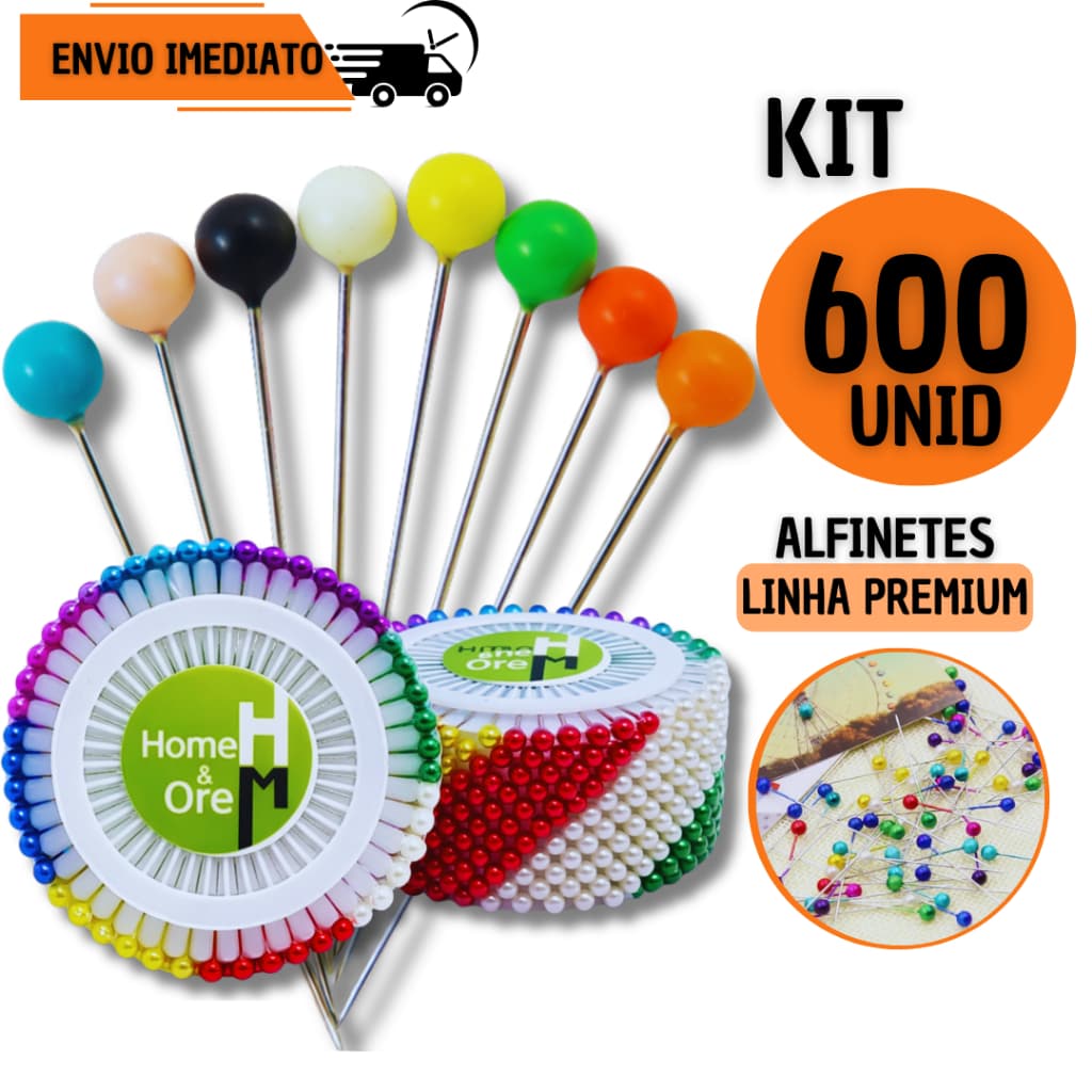 Kit 600 Alfinetes Coloridos Cabeça Bola Costura Patchwork Artesanato Linha Premium Ateliê