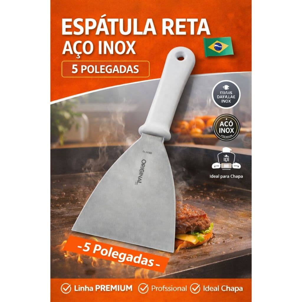 Espátula Reta 5” Aço Inox Premium Original Line Espátula para hamburguer Chapeiro Confeitaria