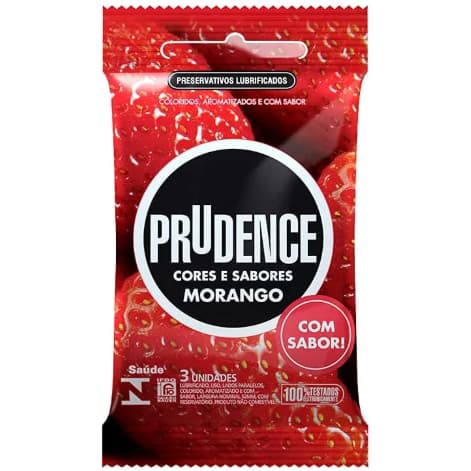 Preservativo Prudence Morango 3 Unidades com Lubrificante à Base de Silicone